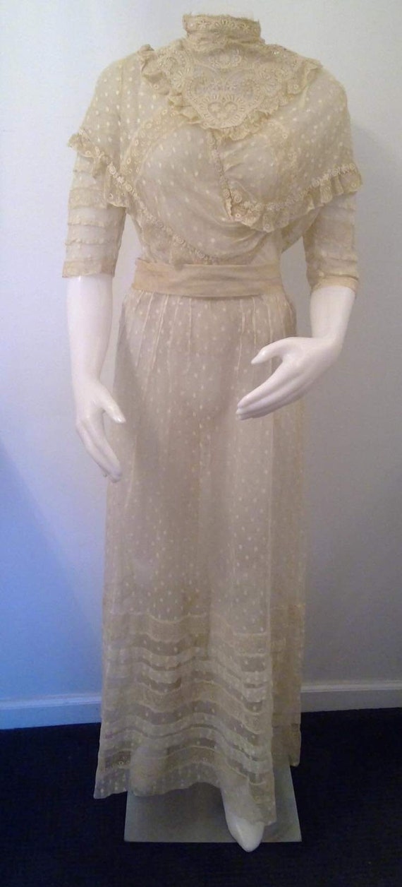 Antique Edwardian lingerie  dress mesh lace tea d… - image 3