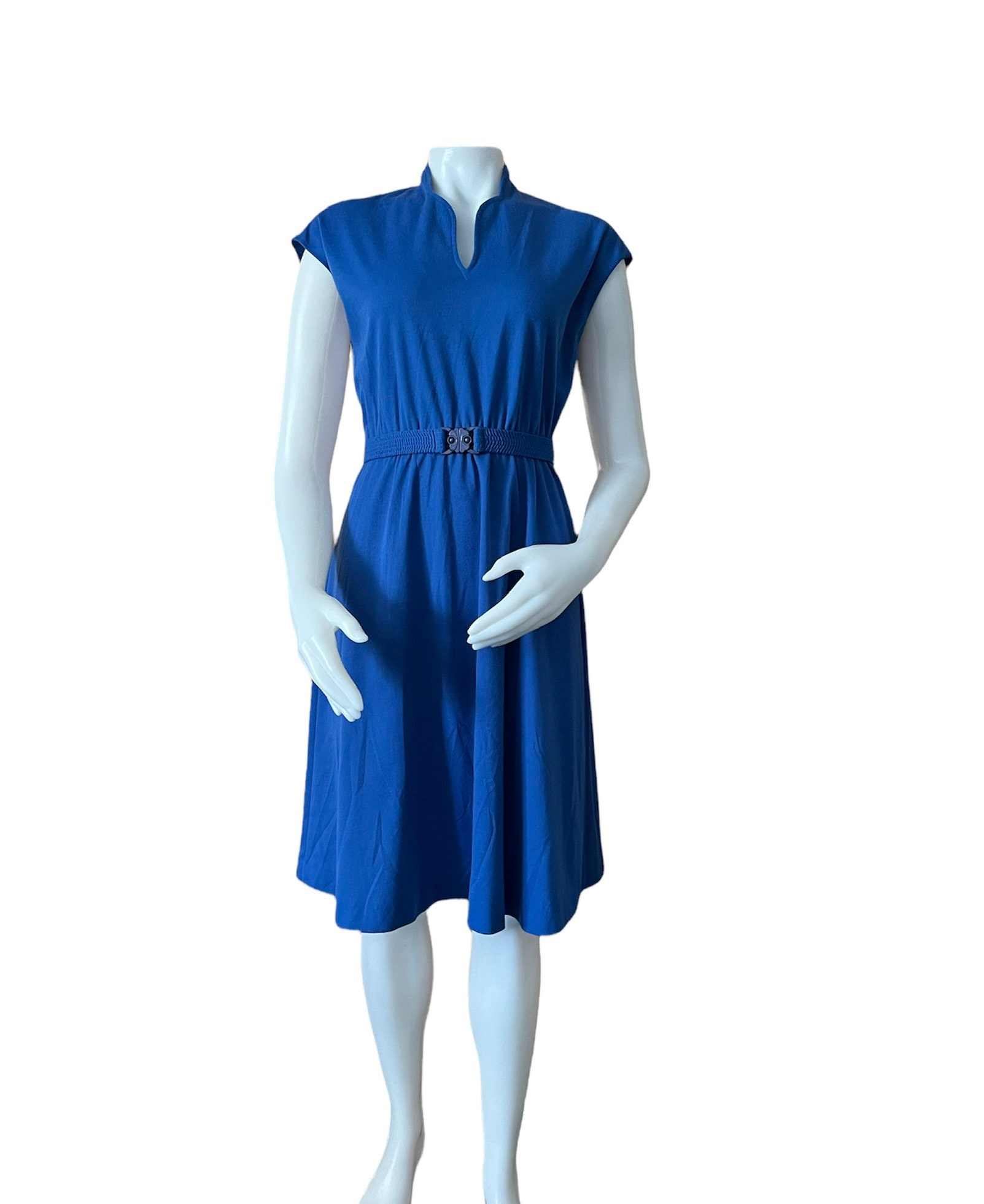 Vintage Blue Dress With Belt 1960s 1970s Dress Sleeveless V - Etsy