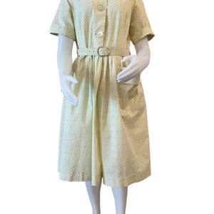 Vintage dress 1950s-1960s An Original Martha Moore light green stripe polka dots belted short sleeves day dress spring summer size medium