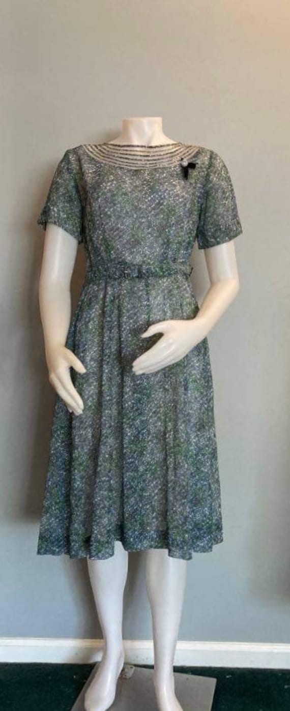 1950s Cay Artley dress vintage floral dress semi … - image 1