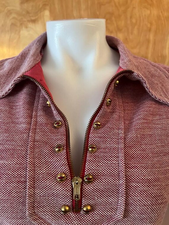 Vintage 1970s womens tunic top with belt red zipp… - image 5