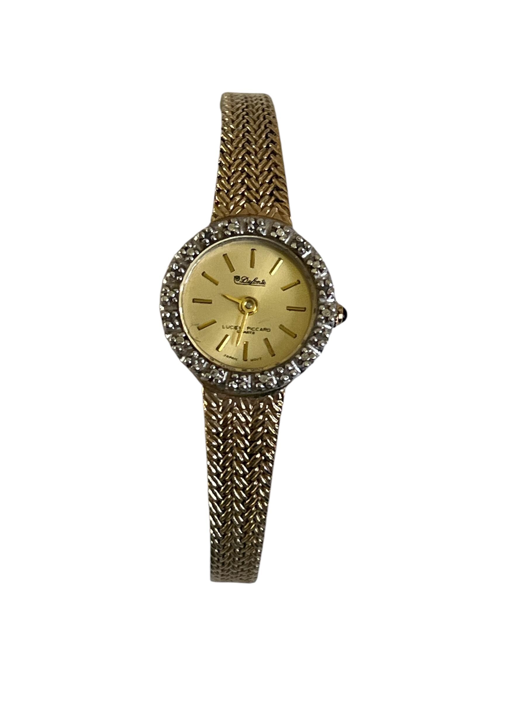 Estate Dufante Lucien Piccard Gold and Silver Quartz Diamond chip Watch NOS Dufonte By Lucien Picard Quartz Watch Diamond Dial ALL  main image 2