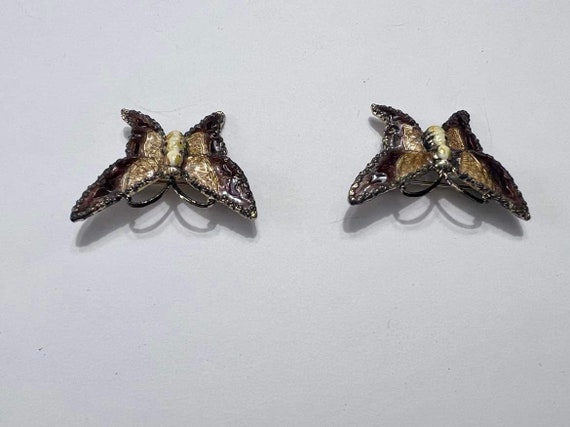 Enamel repousse butterflies brown enamel butterfl… - image 3