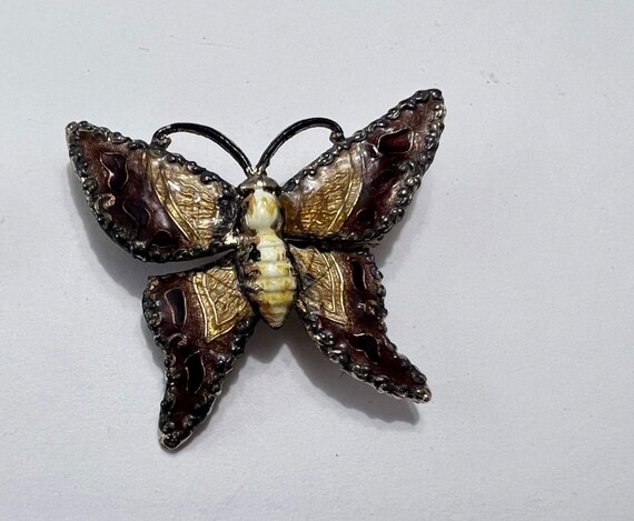 Enamel repousse butterflies brown enamel butterfl… - image 9