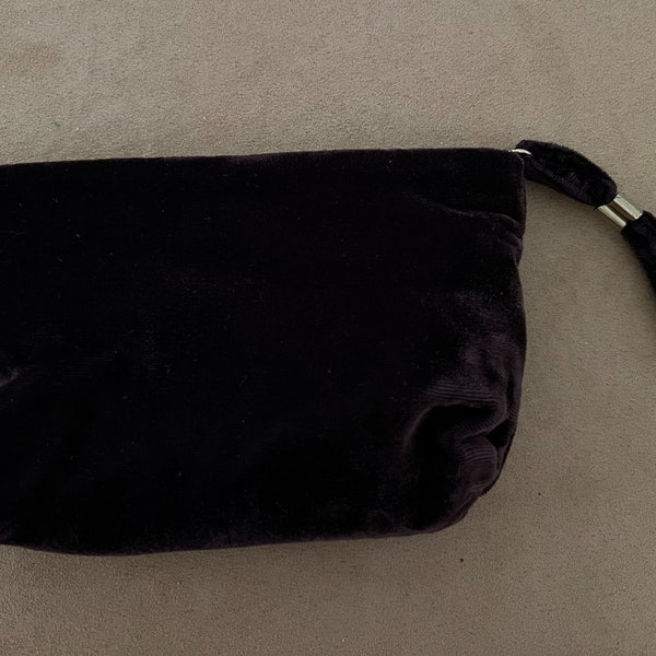 Small brown velvet clutch zipper top handle pull silk velvet purse 1930s dance purse vintage velvet clutch