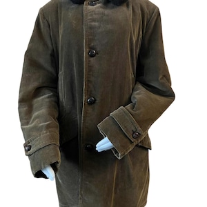 Vintage 1950s chore coat barn coat GREAT WESTERN olive green corduroy with faux fur lining size large mens winter coat