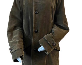 Vintage 1950s chore coat barn coat GREAT WESTERN olive green corduroy with faux fur lining size large mens winter coat