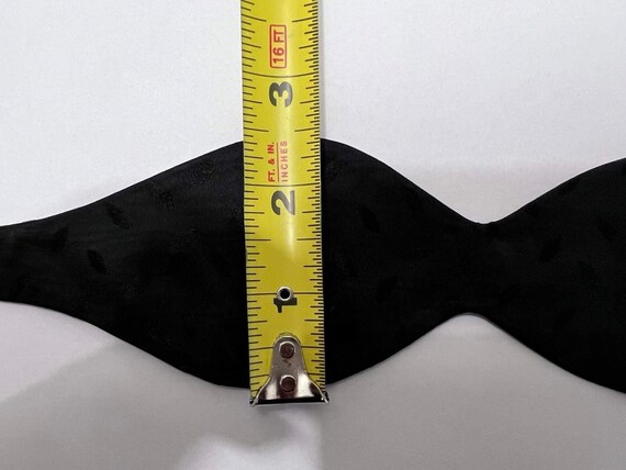 Vintage bow tie tone on tone black silk rayon adj… - image 8