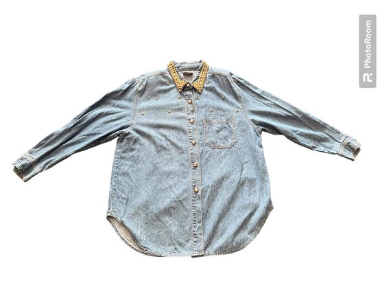 Vintage cotton denim bedazzled shirt by Monique F… - image 6