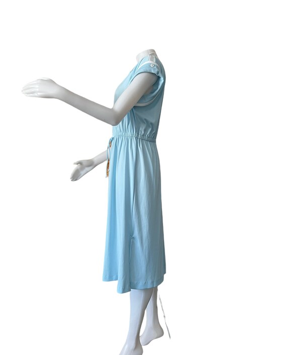 1970s vintage polyester dress 2 tone light blue w… - image 2