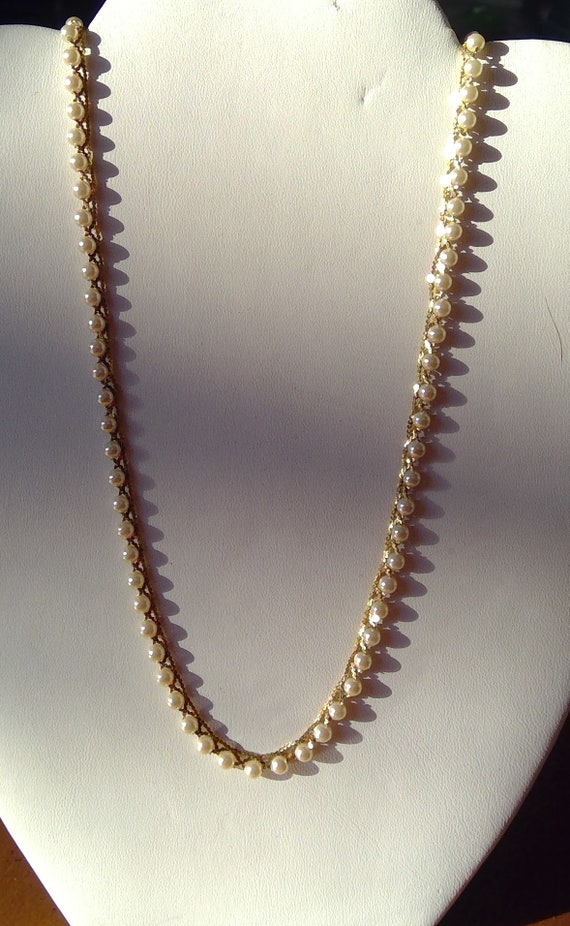 vintage NAPIER necklace braided gold and pearls cl