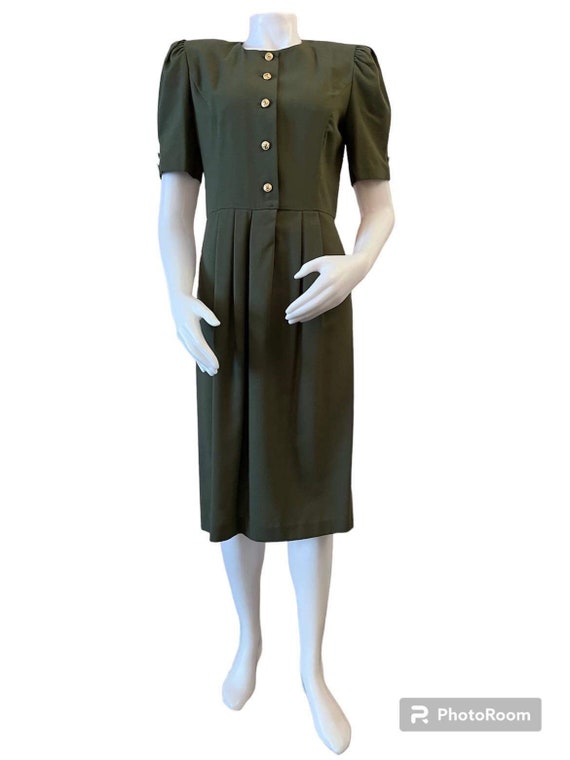 Vintage 1980s office dress REO ORIGINALS olive gre