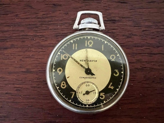 New Haven pocketwatch compensated silver case wor… - image 8