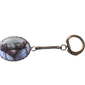 Vintage key chain with ceramic horse head fob equestrian gift horseback rider horse lover  novelty key chain