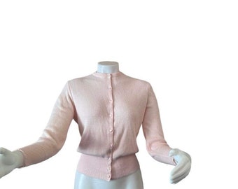 Vintage pink cardigan sweater DuPont ORLON acrylic fiber by Rosanna pale pink 1950s 1960s sweater