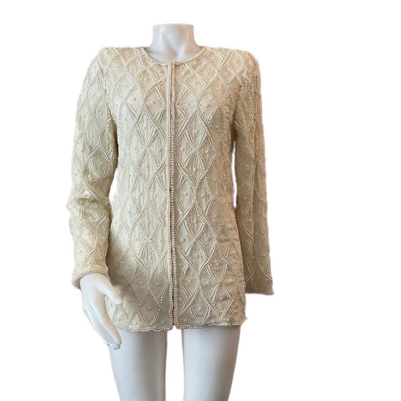 Pearl Beaded Ivory Jacket by Stenay 100 Silk Long Sleeve Hook Etsy