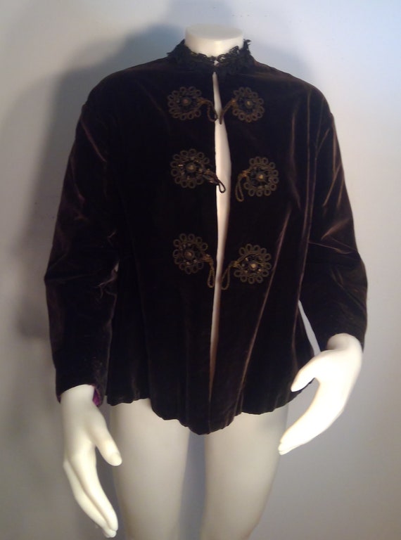 Victorian Edwardian black velvet jacket quilted l… - image 1