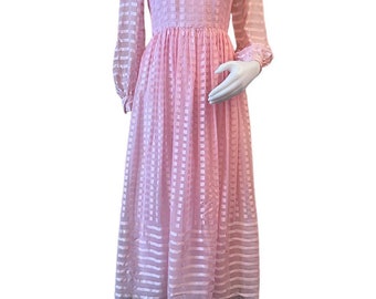 Vintage dress Richelene New York pink silk sheer sleeves high neck 1960s dress cocktail dress party dress mod dress