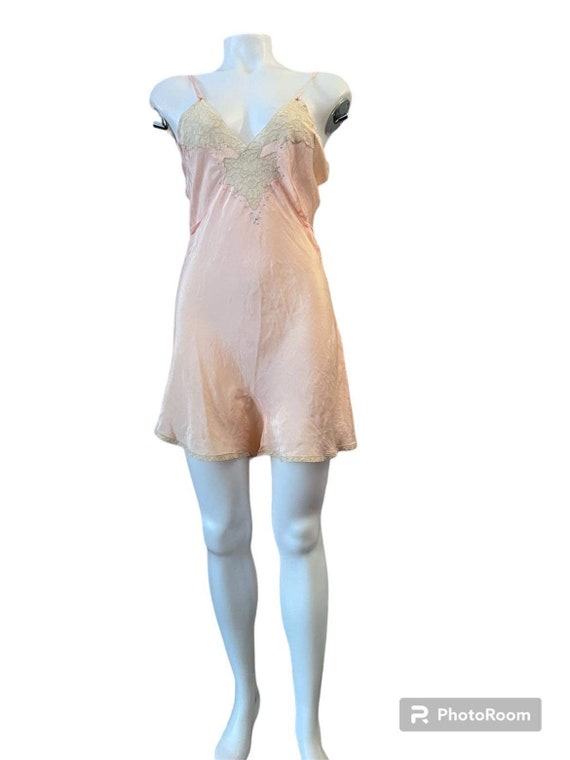 Vintage seda step in lenceria de una pieza 1920s 1930s rosa melocoton encaje ribete bordado cinta corbatas lenceria antigua Etsy Mexico