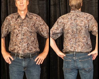 Vintage 1980s mens silk shirt short sleeve Porcini