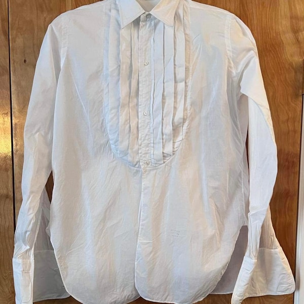 1960s Troy Guild Hyannis white tuxedo shirt bib front size 15 1/2 men’s tuxedo shirt formal wear vintage