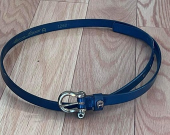 Vintage Etienne Aigner belt dark blue skinny leather belt 1970s fashion belt size 30 fashion accessory designer belt
