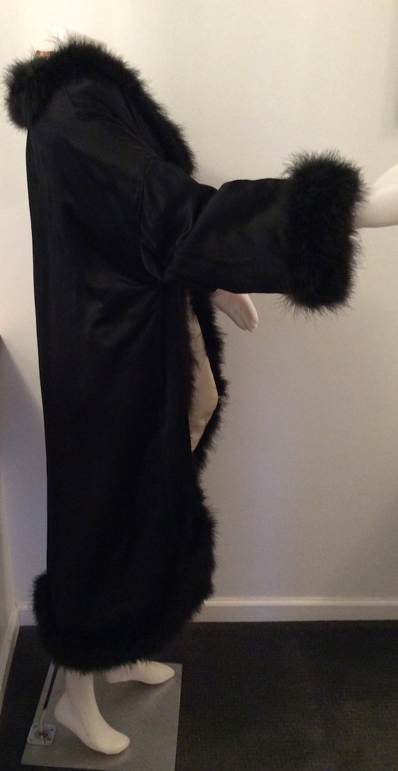 1920’s black silk opera coat with maribou trim 19… - image 10