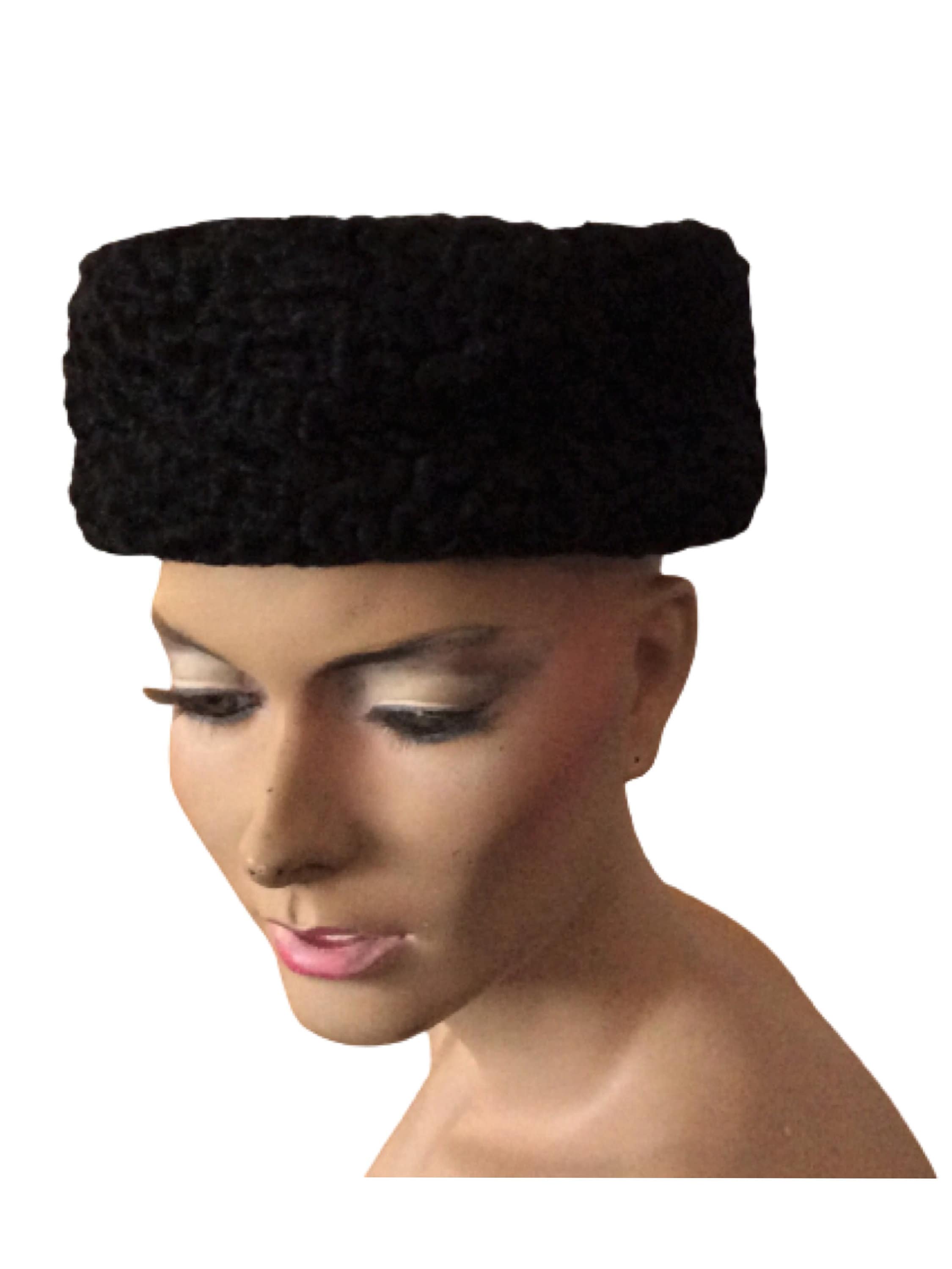 Vintage Black Persian Lamb Hat Faux Fur Russian Style Winter  display picture 1