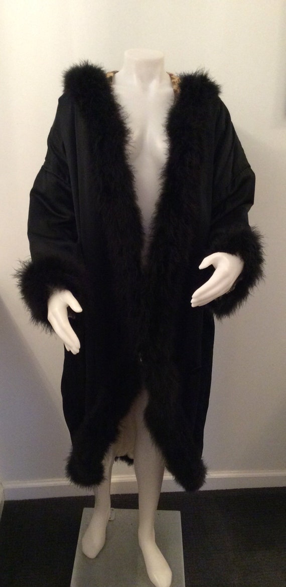 1920’s black silk opera coat with maribou trim 19… - image 1