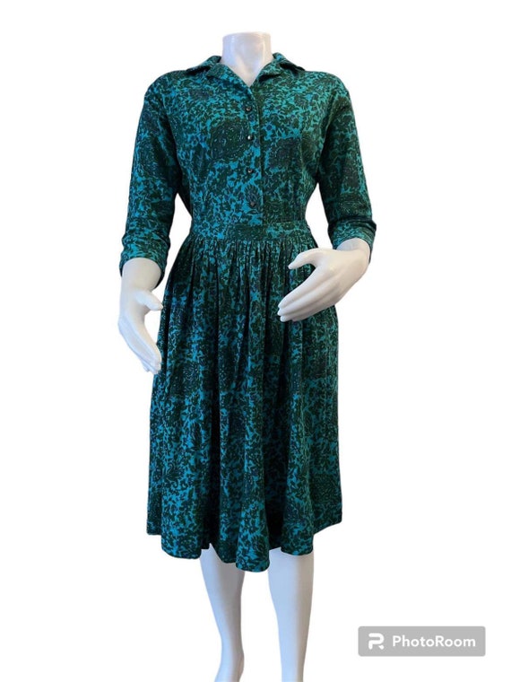 1950s skirt set by Ilene Ricky turquoise floral p… - image 2