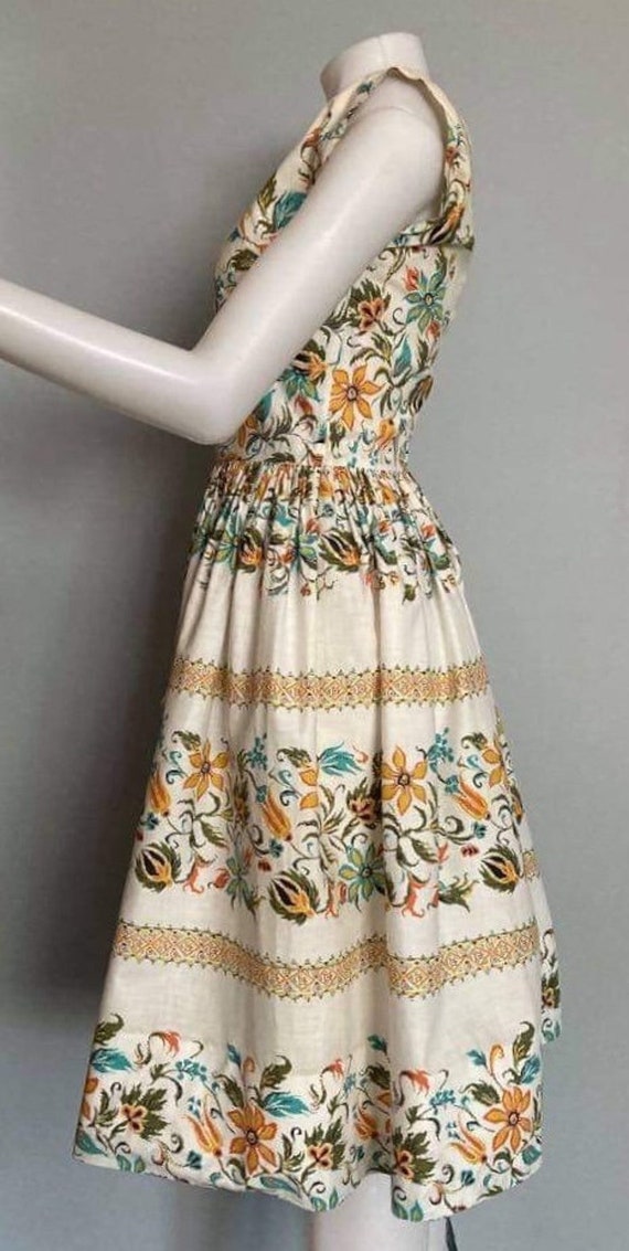 Vintage 1950s cotton sundress border print floral… - image 5