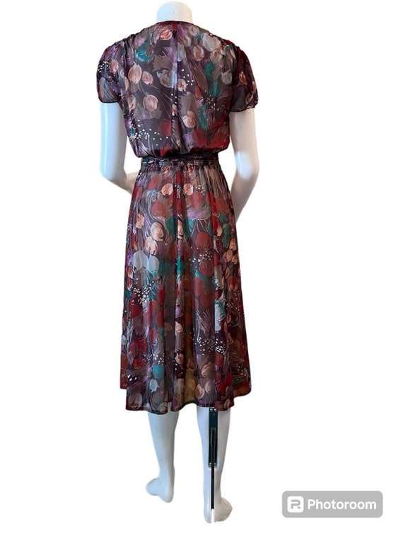 Vintage dress semi sheer floral print shirt petal… - image 2