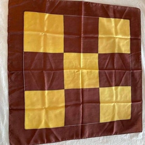Vintage silk scarf Glentex brown and yellow geometric print scarf mod graphic print scarf mod fashion scarf autumn colors