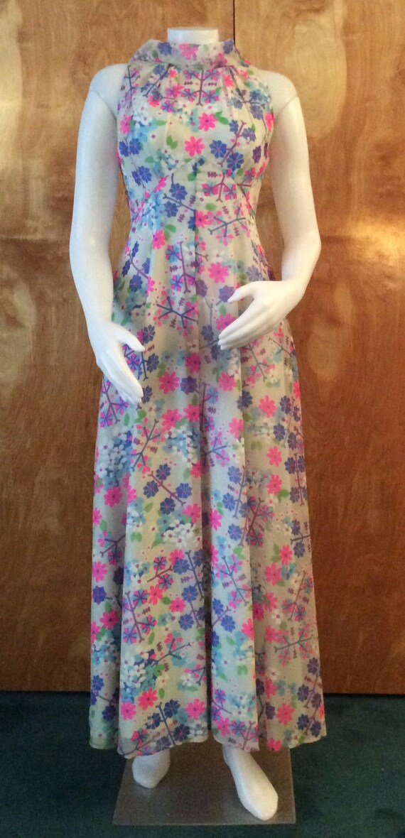 Vintage 1960’s gown floral print flower power gown