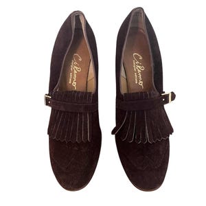 Vintage 1970s brown suede pumps by CiRanno designer editions chunky high heel Oxford style mod womens shoes size 8 1/2