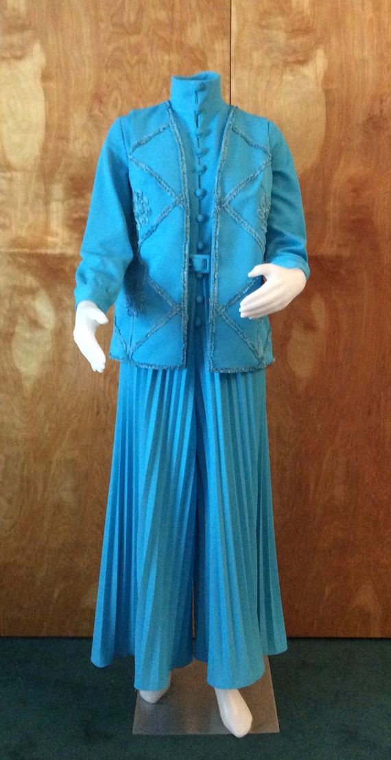 Vintage jumpsuit 1970’s palazzo pants ribbon vest