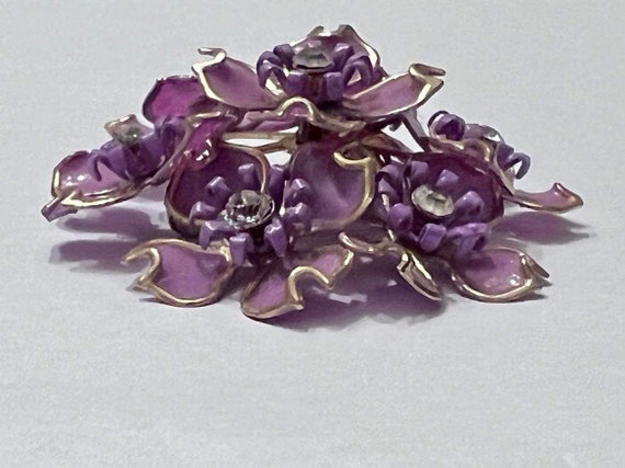 Vintage brooch and earrings set purple enamel on … - image 2