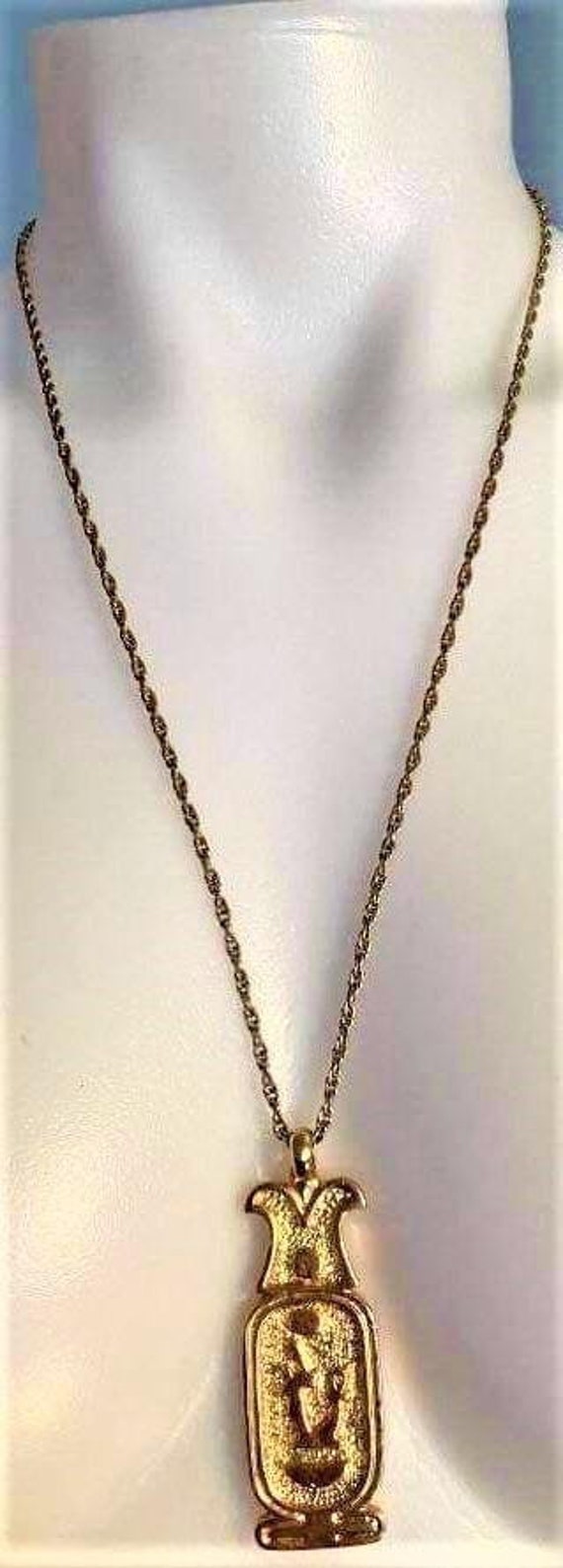 Vintage Egyptian Revival pendant necklace hierogl… - image 1