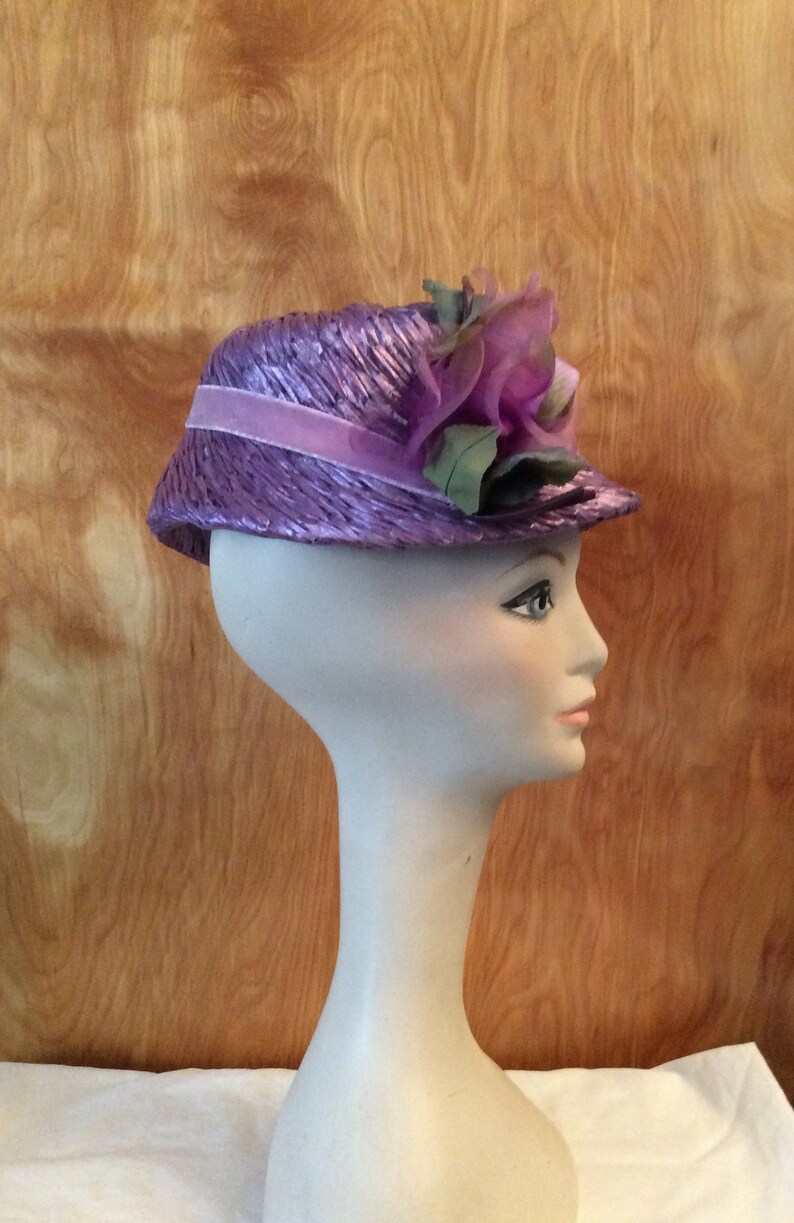 Vintage 1960s purple bucket hat straw hat raffia hat flower | Etsy