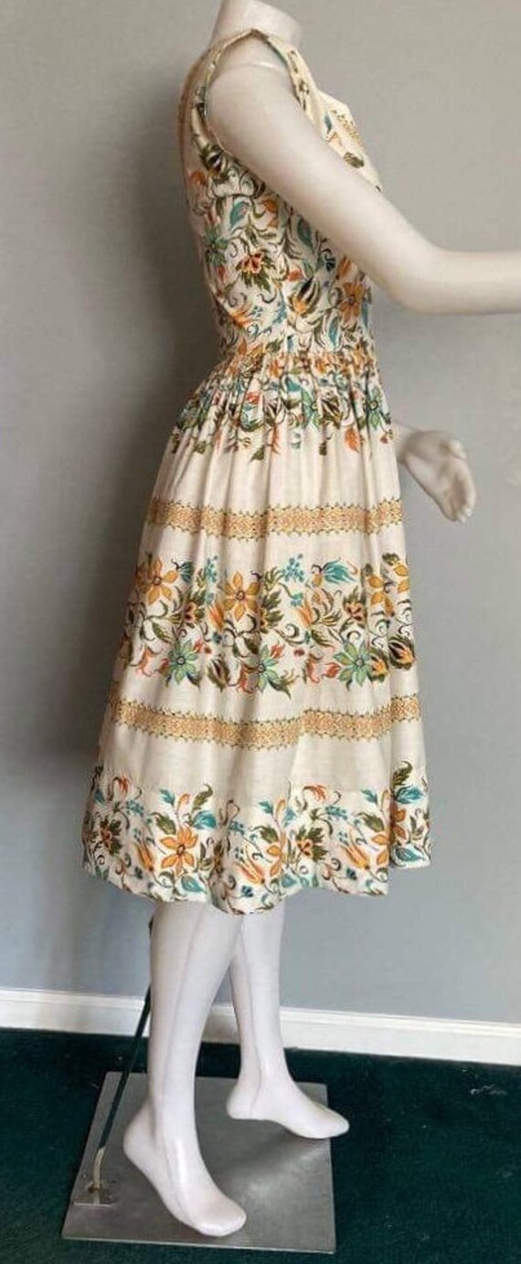 Vintage 1950s cotton sundress border print floral… - image 7