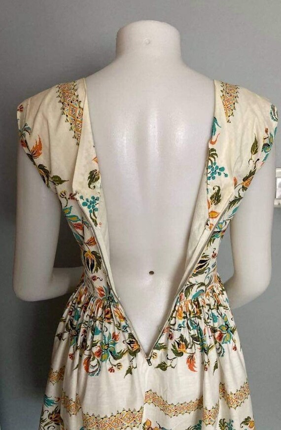 Vintage 1950s cotton sundress border print floral… - image 8