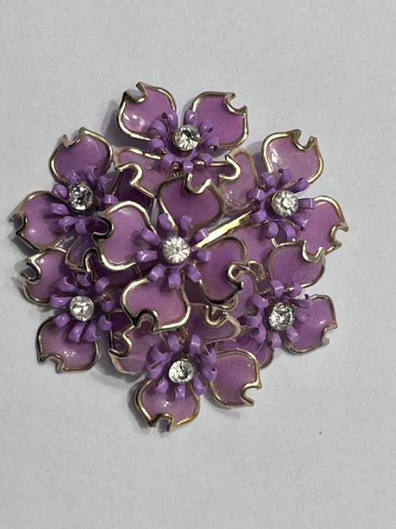 Vintage brooch and earrings set purple enamel on … - image 3