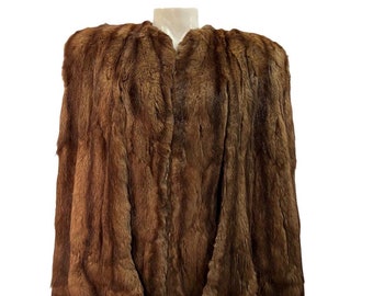 Vintage fur cape 1940s fur brown cape with arm holes and shoulder straps scalloped hem 1940s Hollywood glamour fur cape