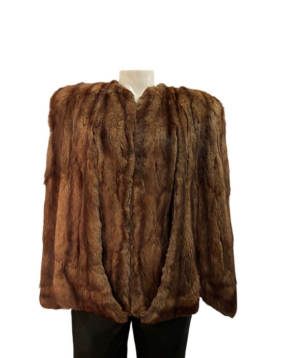 Vintage fur cape 1940s fur brown cape with arm ho… - image 1