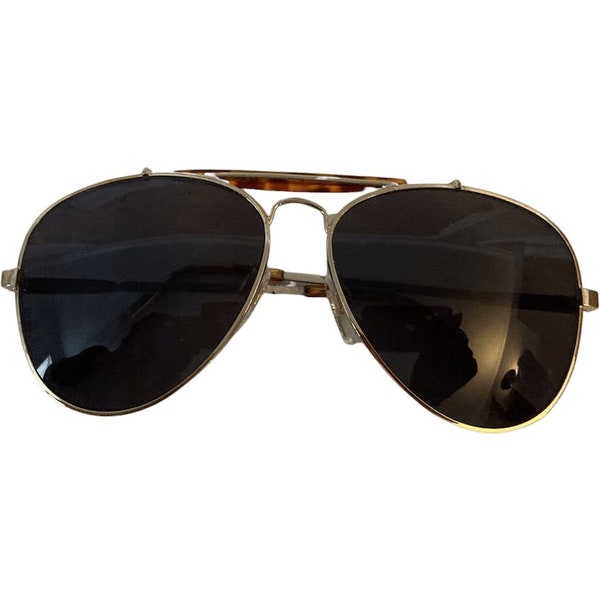 Vintage aviator sunglasses gold metal frame with tortoise shell accents acrylic lenses unisex sunglasses 1970s sunglasses