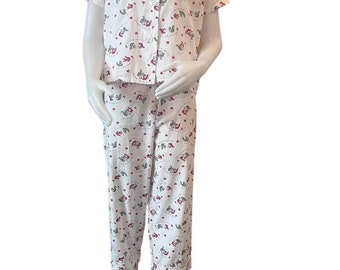 Vintage 1950s womens novelty print pajamas Faultless by Enro cotton squirrel print I’m nuts about you 1950s womens sleepwear pajama party