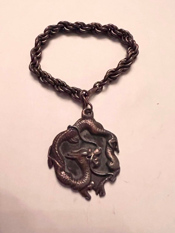 Vintage copper bracelet twisted coil chain dragon… - image 1