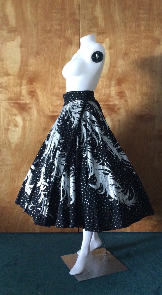 vintage Mexican hand painted circle skirt black s… - image 2