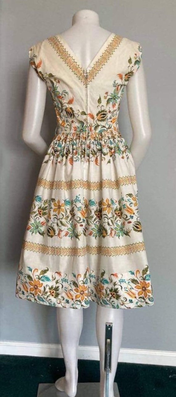 Vintage 1950s cotton sundress border print floral… - image 6