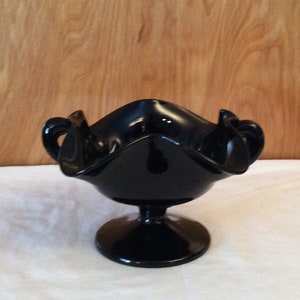 Vintage black amethyst glass compote with fluted edges center design 1930s compote dish  vintage home decor
